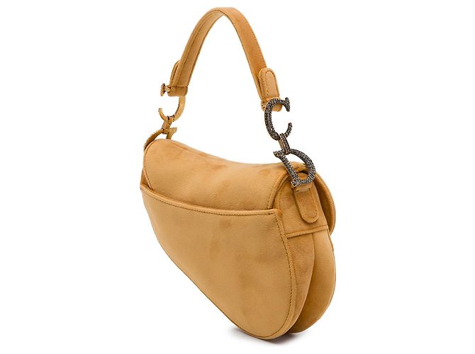 Dior Mini Saddle Bag aus braunem Samt mit Kristall-Details - Ansicht 2