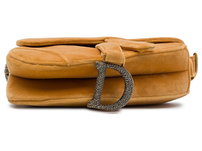 Dior Mini Saddle Bag aus braunem Samt mit Kristall-Details - Ansicht 3