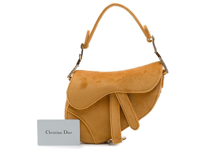 Dior Mini Saddle Bag aus braunem Samt mit Kristall-Details - Ansicht 7