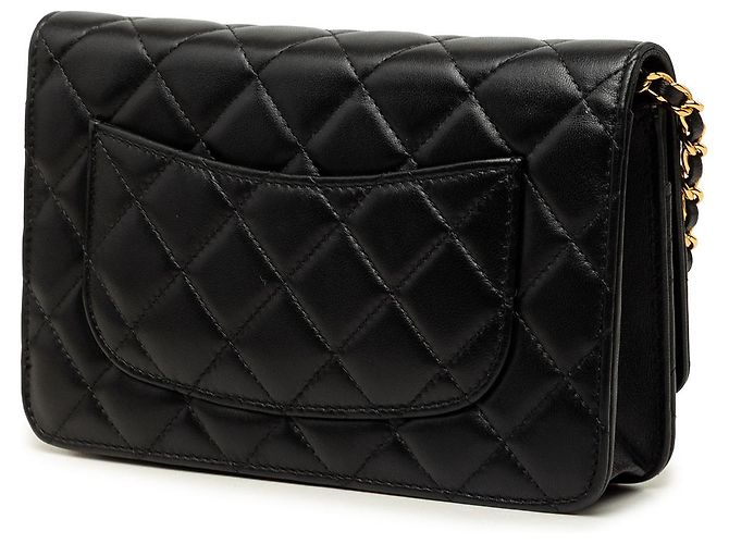 Chanel Wallet On Chain aus schwarzem gestepptem Lammleder CC - Ansicht 2