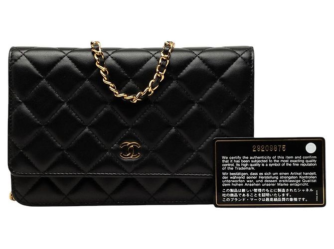 Chanel Wallet On Chain aus schwarzem gestepptem Lammleder CC - Ansicht 7