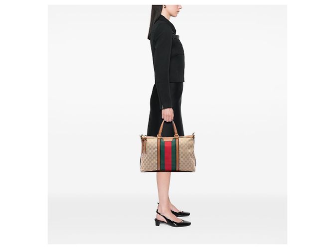 Borsa a mano Gucci Rania Medium GG Canvas Web Beige con manico superiore - vista 6