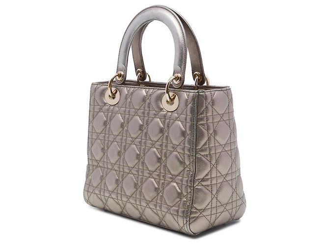 Dior Silver Medium Metallic Lambskin Cannage Lady Dior - vista 2