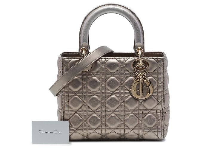 Dior Silver Medium Metallic Lambskin Cannage Lady Dior - vista 7