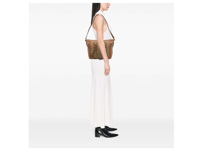 Borsa Satchel Gucci Beige Medium GG Canvas con charm - vista 6
