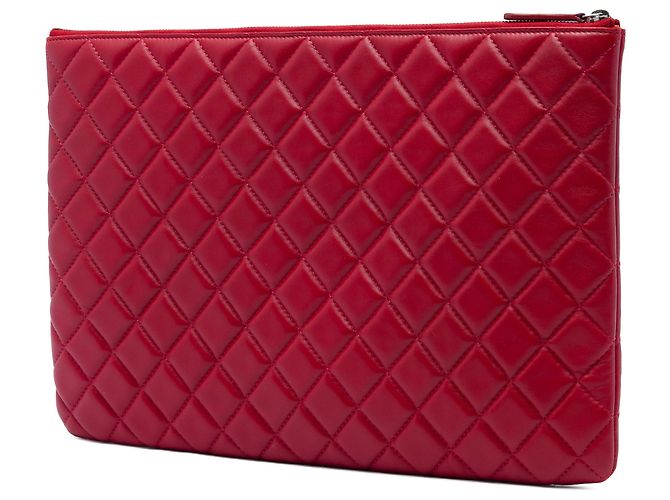 Clutch Chanel Red Large Quilted Lambskin O Case - vista 2