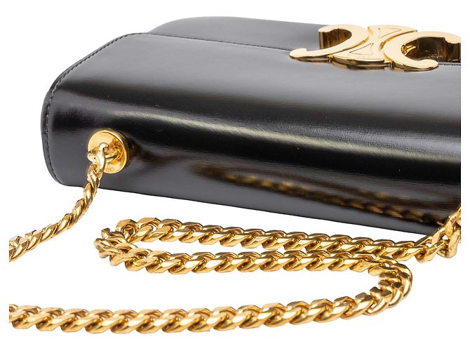Céline Borsa a tracolla Celine Claude in pelle di vitello lucida nera con Triomphe - vista 6