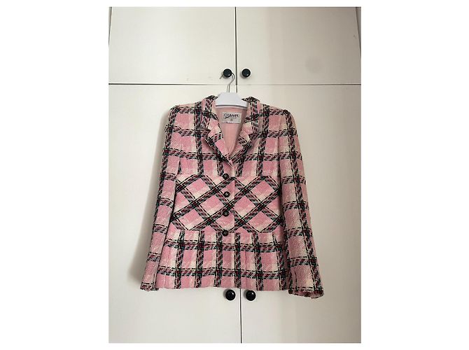 Chanel Set Giacca e Gonna Tweed Rosa a Quadri 1994 - vista 2