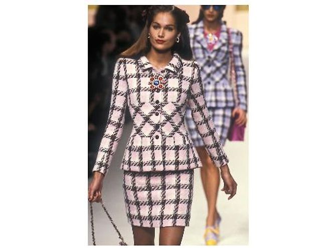 Chanel Set Giacca e Gonna Tweed Rosa a Quadri 1994 - vista 7