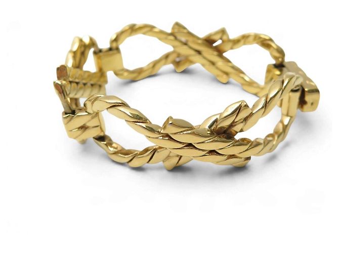 Céline BRACCIALE VINTAGE CELINE DORATO MAGLIE ARTICOLATE INTRECCIATE CATENA GOURMETTE BANGLE - vista 2