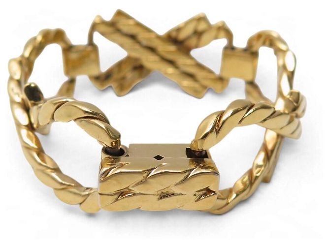 Céline BRACCIALE VINTAGE CELINE DORATO MAGLIE ARTICOLATE INTRECCIATE CATENA GOURMETTE BANGLE - vista 3