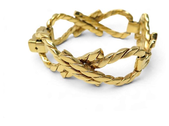 Céline BRACCIALE VINTAGE CELINE DORATO MAGLIE ARTICOLATE INTRECCIATE CATENA GOURMETTE BANGLE - vista 4
