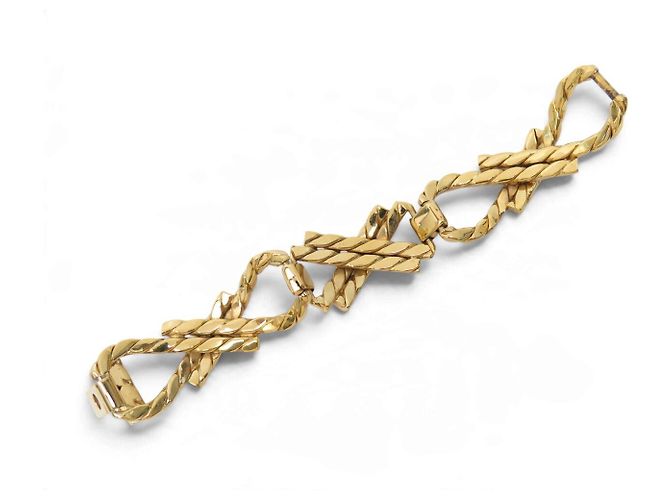 Céline BRACCIALE VINTAGE CELINE DORATO MAGLIE ARTICOLATE INTRECCIATE CATENA GOURMETTE BANGLE - vista 7