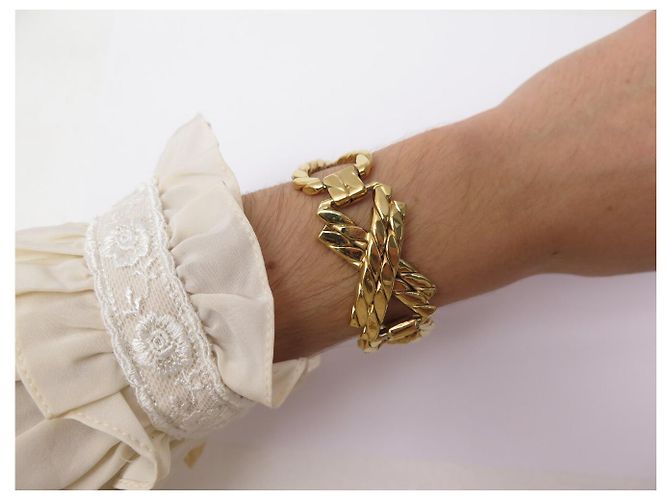 Céline BRACCIALE VINTAGE CELINE DORATO MAGLIE ARTICOLATE INTRECCIATE CATENA GOURMETTE BANGLE - vista 8