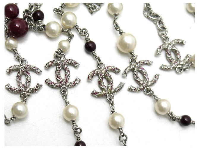 NEU CHANEL SAUTOIR COLLIER BORDEAUX PERLMUTTER CC LOGO STRASS - Ansicht 3
