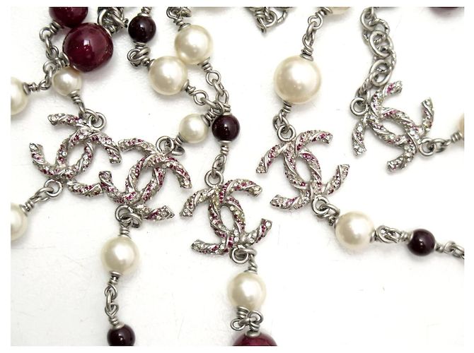 NEU CHANEL SAUTOIR COLLIER BORDEAUX PERLMUTTER CC LOGO STRASS - Ansicht 4