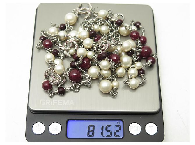 NEU CHANEL SAUTOIR COLLIER BORDEAUX PERLMUTTER CC LOGO STRASS - Ansicht 8