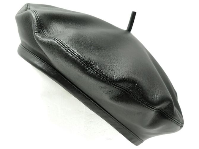 NEW DIOR D-DREAM LEATHER BERET HAT BLACK 56 M LOGO LEATHER CAP HAT NEW - view 2