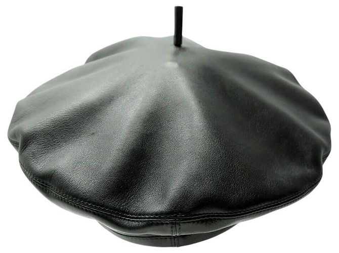 NEW DIOR D-DREAM LEATHER BERET HAT BLACK 56 M LOGO LEATHER CAP HAT NEW - view 3