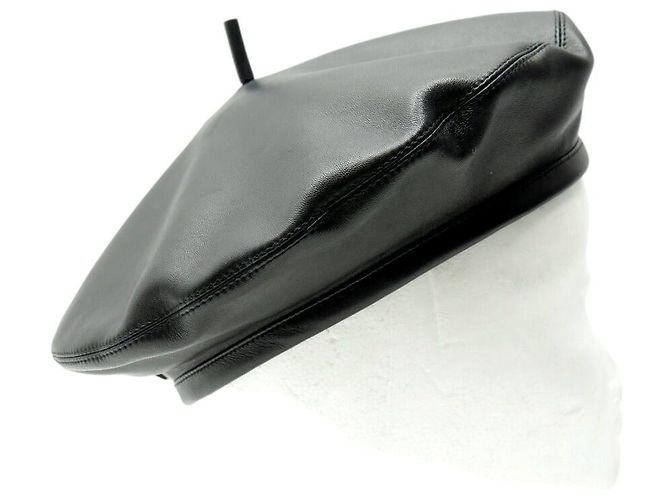 NEW DIOR D-DREAM LEATHER BERET HAT BLACK 56 M LOGO LEATHER CAP HAT NEW - view 4