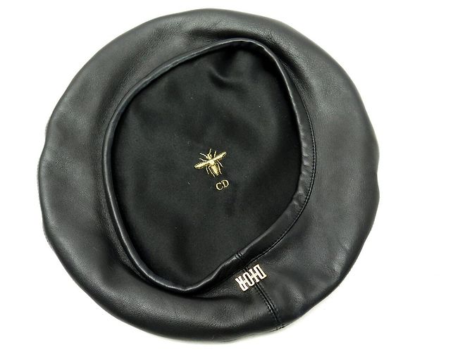 NEW DIOR D-DREAM LEATHER BERET HAT BLACK 56 M LOGO LEATHER CAP HAT NEW - view 6