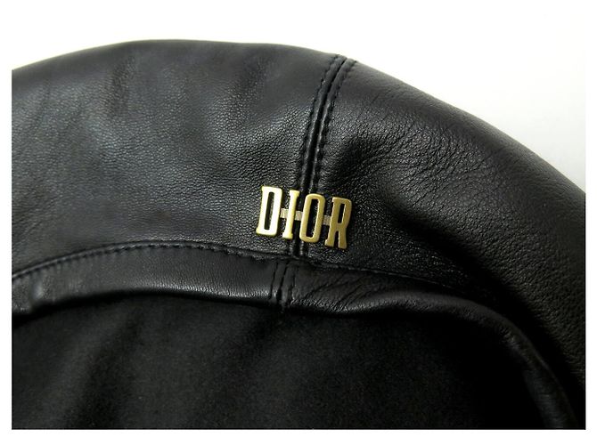 NEW DIOR D-DREAM LEATHER BERET HAT BLACK 56 M LOGO LEATHER CAP HAT NEW - view 8