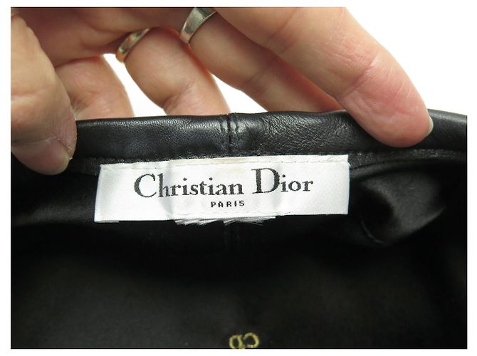 NEW DIOR D-DREAM LEATHER BERET HAT BLACK 56 M LOGO LEATHER CAP HAT NEW - view 9