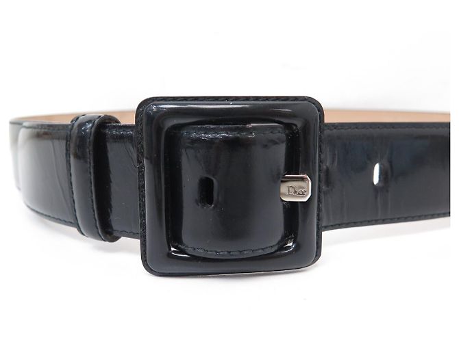 NEU CHRISTIAN DIOR T85 GÜRTEL AUS SCHWAREM LACKLEDER - Ansicht 5