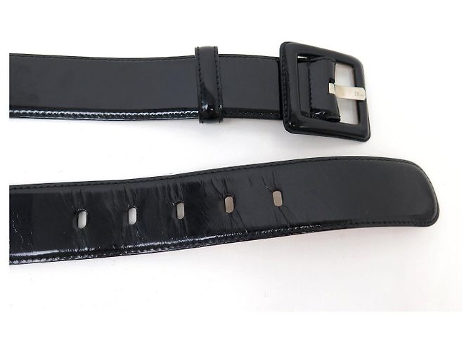 NEU CHRISTIAN DIOR T85 GÜRTEL AUS SCHWAREM LACKLEDER - Ansicht 6