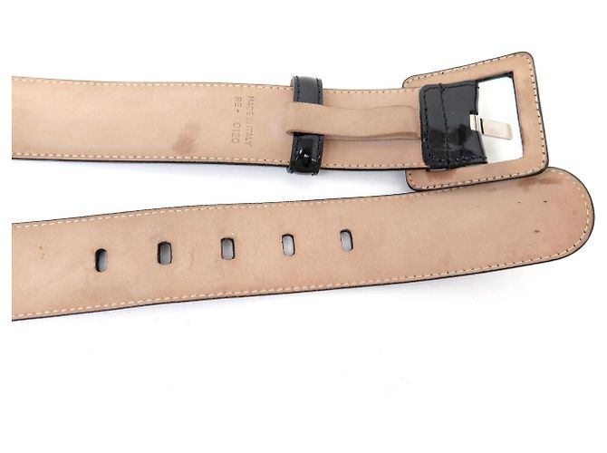 NEU CHRISTIAN DIOR T85 GÜRTEL AUS SCHWAREM LACKLEDER - Ansicht 7