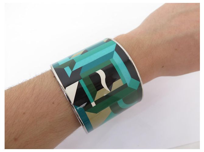 Hermès NEU HERMES PERSPECTIVE CAVALIERE EMAIL MANCHETTE ARMBAND XL 19CM BANGLE - Ansicht 5
