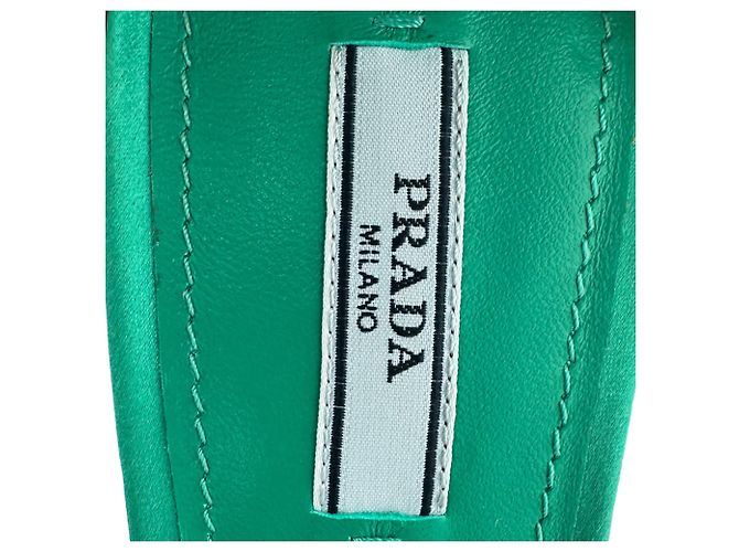 Prada Crystal Embellished Ankle Strap Platform Heels in Green Satin - view 10