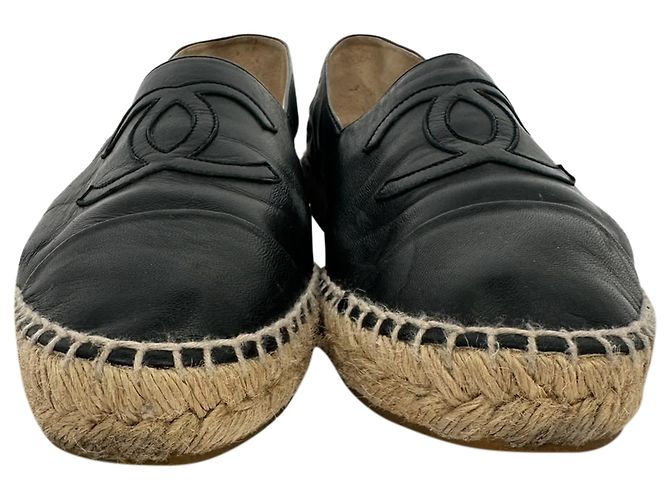 Espadrillas Chanel con logo CC intrecciato in pelle nera - vista 2