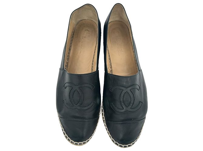 Espadrillas Chanel con logo CC intrecciato in pelle nera - vista 4