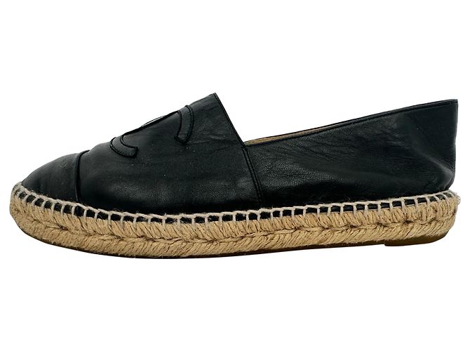 Espadrillas Chanel con logo CC intrecciato in pelle nera - vista 7
