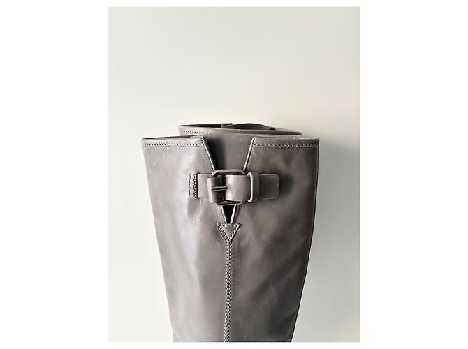 Casadei Botas altas de piel gris con tacón geométrico - vista 4