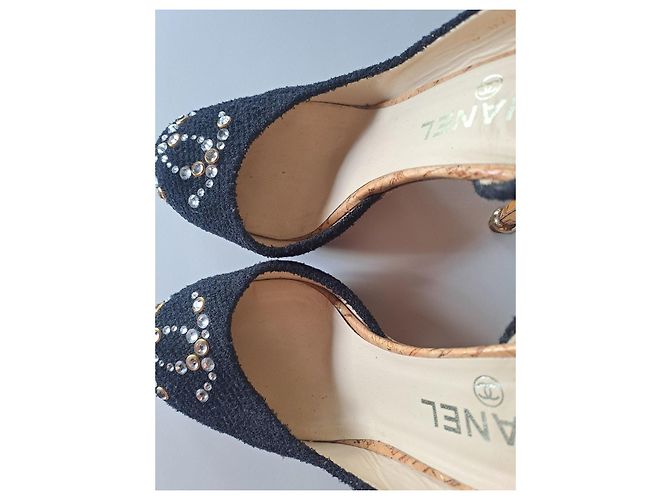 Décolleté Chanel Tweed Nero Strass CC - vista 3