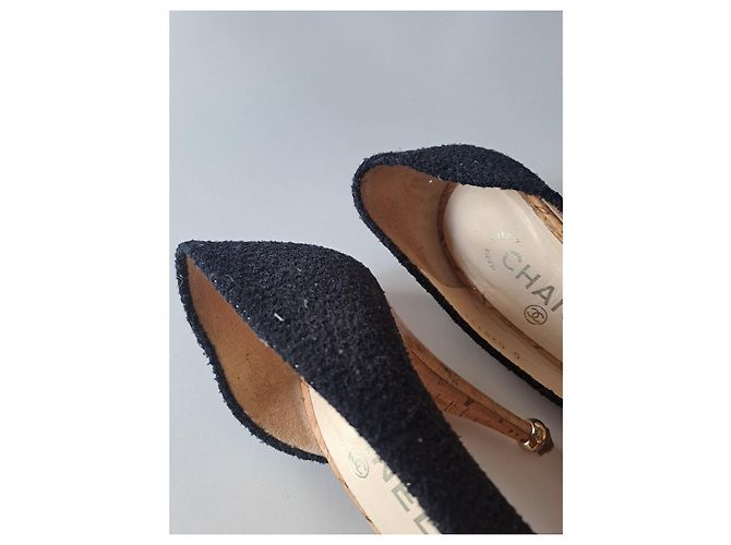 Décolleté Chanel Tweed Nero Strass CC - vista 7