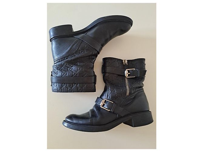 Gucci Leder-Bikerstiefeletten Schwarz GG Monogramm - Ansicht 12
