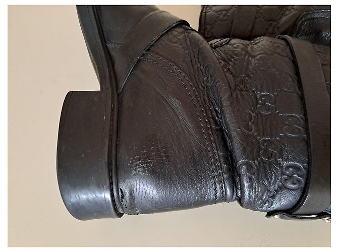Gucci Leder-Bikerstiefeletten Schwarz GG Monogramm - Ansicht 13