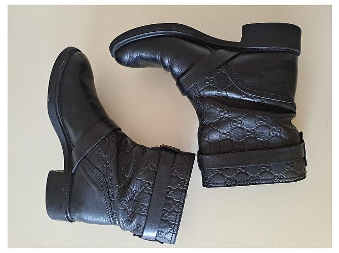 Gucci Leder-Bikerstiefeletten Schwarz GG Monogramm - Ansicht 14
