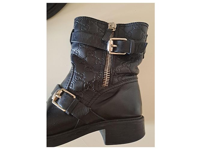 Gucci Leder-Bikerstiefeletten Schwarz GG Monogramm - Ansicht 15