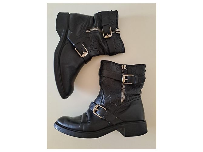 Gucci Leder-Bikerstiefeletten Schwarz GG Monogramm - Ansicht 2