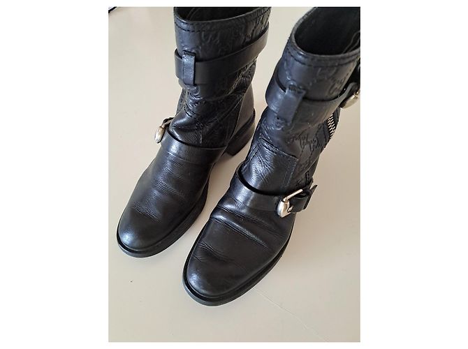 Gucci Leder-Bikerstiefeletten Schwarz GG Monogramm - Ansicht 3