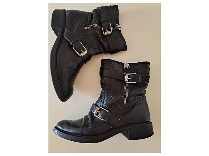 Gucci Leder-Bikerstiefeletten Schwarz GG Monogramm - Ansicht 4
