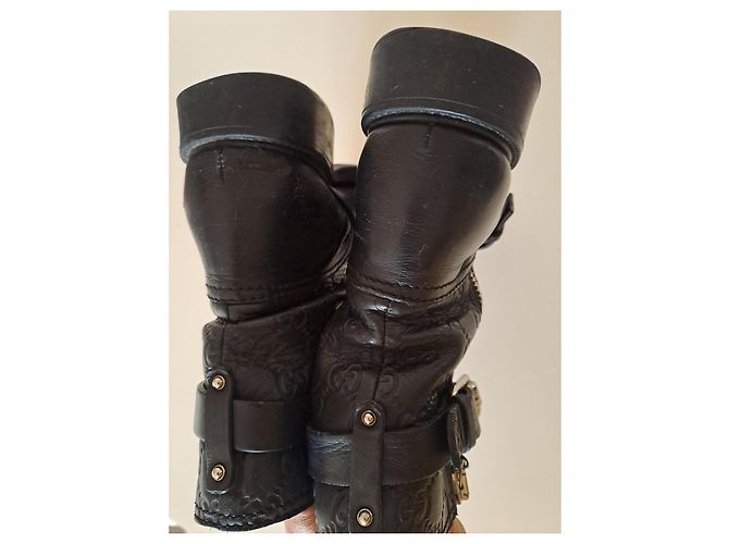 Gucci Leder-Bikerstiefeletten Schwarz GG Monogramm - Ansicht 6