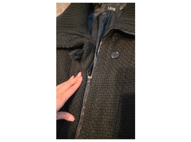 Mango Black Textured Knit Wool-Blend Coat - view 3