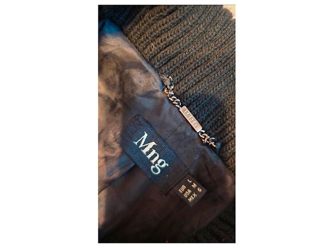 Mango Black Textured Knit Wool-Blend Coat - view 4