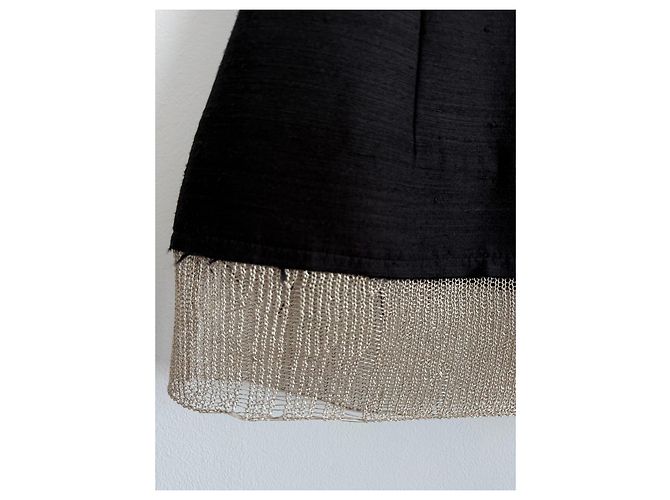 Autre Marque GIA STUDIOS Top de seda negro con flecos metálicos - vista 3