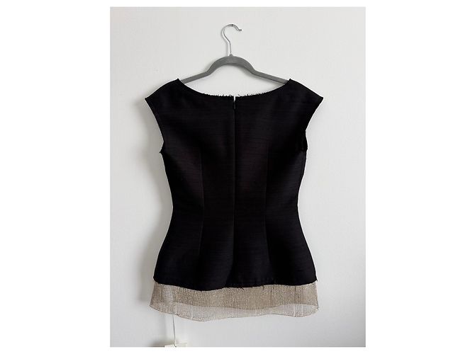 Autre Marque GIA STUDIOS Top de seda negro con flecos metálicos - vista 5